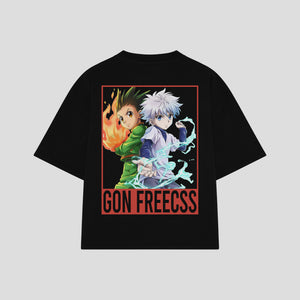 Playera streetwear premium de anime y gaming ExtraLife MX, corte boxy oversized drop shoulder heavyweight en color Deep Black y Off-White, moda urbana mexicana de culto.