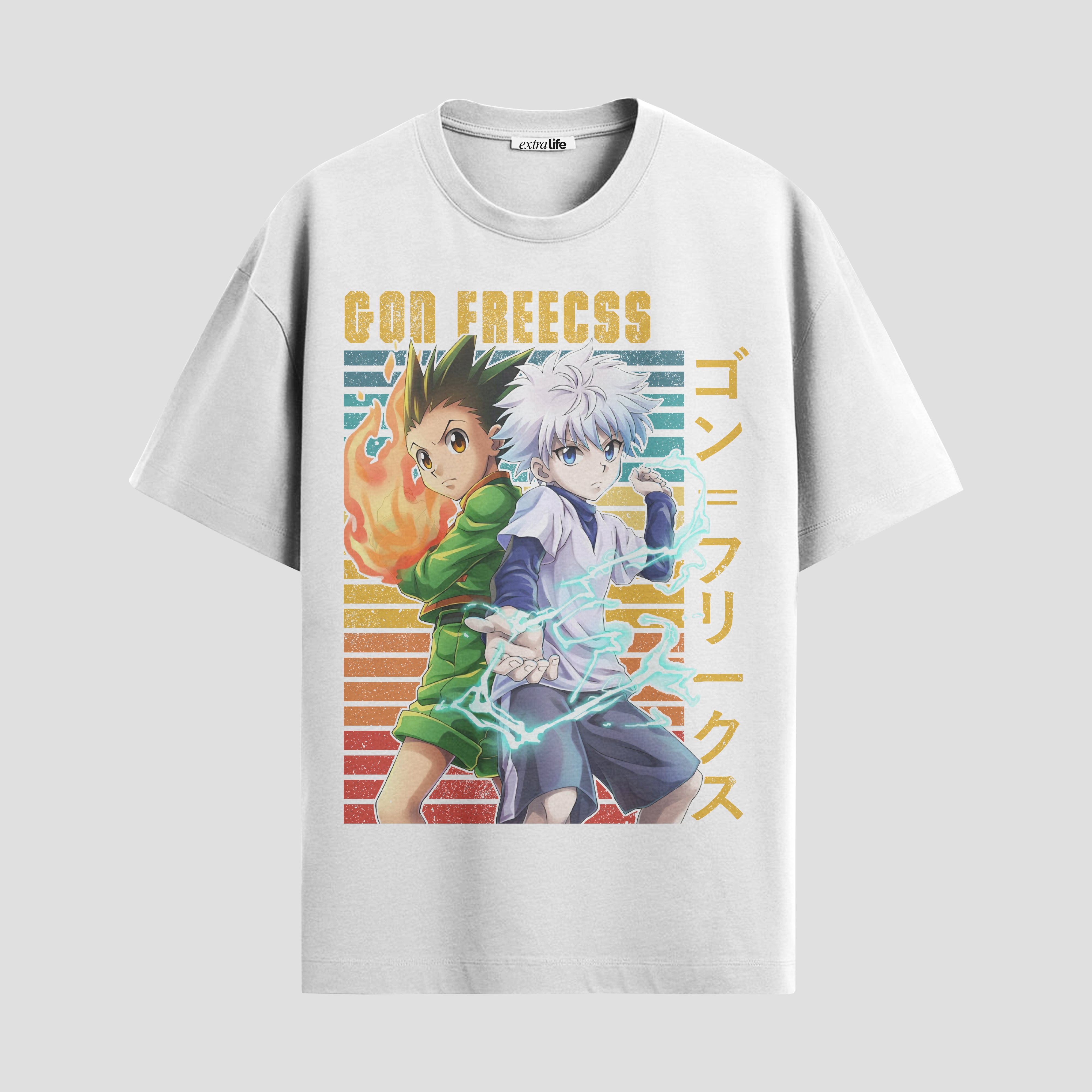 Playera urbana de anime y gaming ExtraLife MX, corte Standard Fit unisex ligero y transpirable en color Deep Black y Pure White, ropa de uso diario para gym y casual.