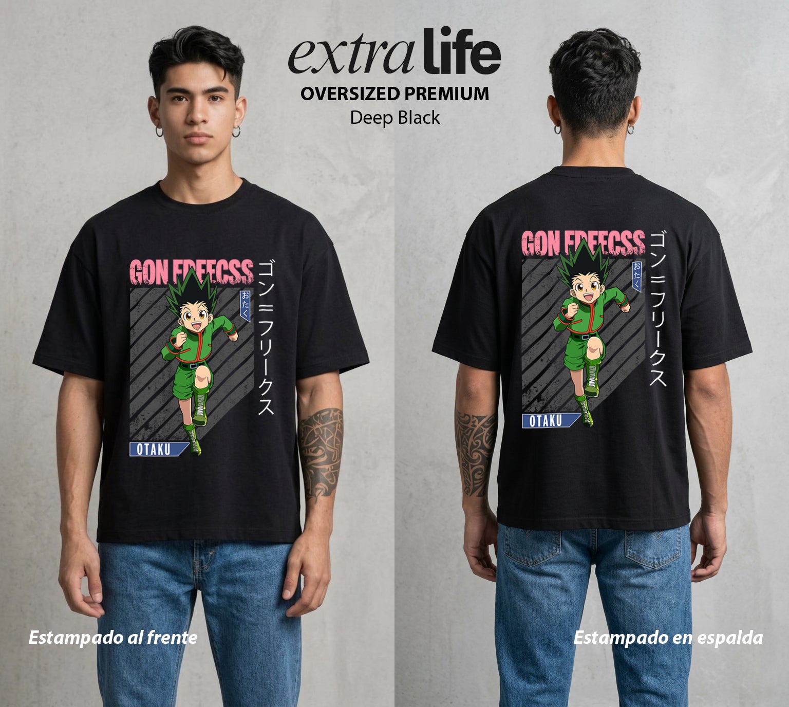 La Prueba del Cazador | La Naturaleza del Bien #01557 - Playera Oversized Premium | Deep Black - Foto en modelo