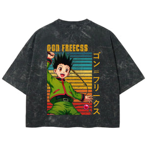 Playera streetwear premium de anime y gaming ExtraLife MX, corte boxy deluxe mineral wash heavyweight en color Acid Wash, moda urbana mexicana de culto.