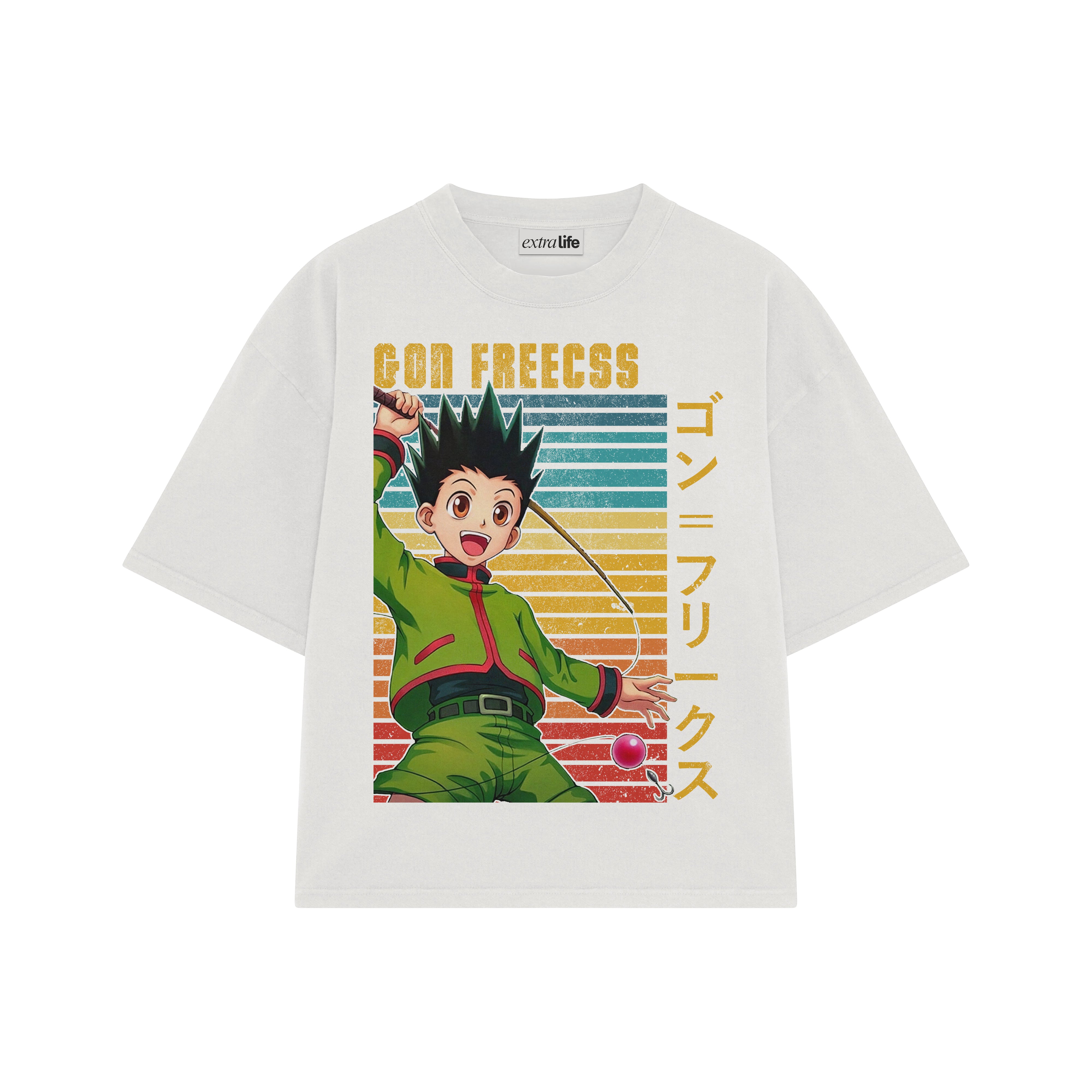 Playera streetwear premium de anime y gaming ExtraLife MX, corte boxy oversized drop shoulder heavyweight en color Deep Black y Off-White, moda urbana mexicana de culto.