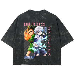 Playera streetwear premium de anime y gaming ExtraLife MX, corte boxy deluxe mineral wash heavyweight en color Acid Wash, moda urbana mexicana de culto.