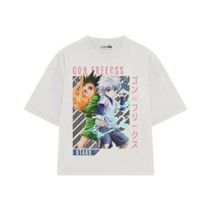 Playera streetwear premium de anime y gaming ExtraLife MX, corte boxy oversized drop shoulder heavyweight en color Deep Black y Off-White, moda urbana mexicana de culto.