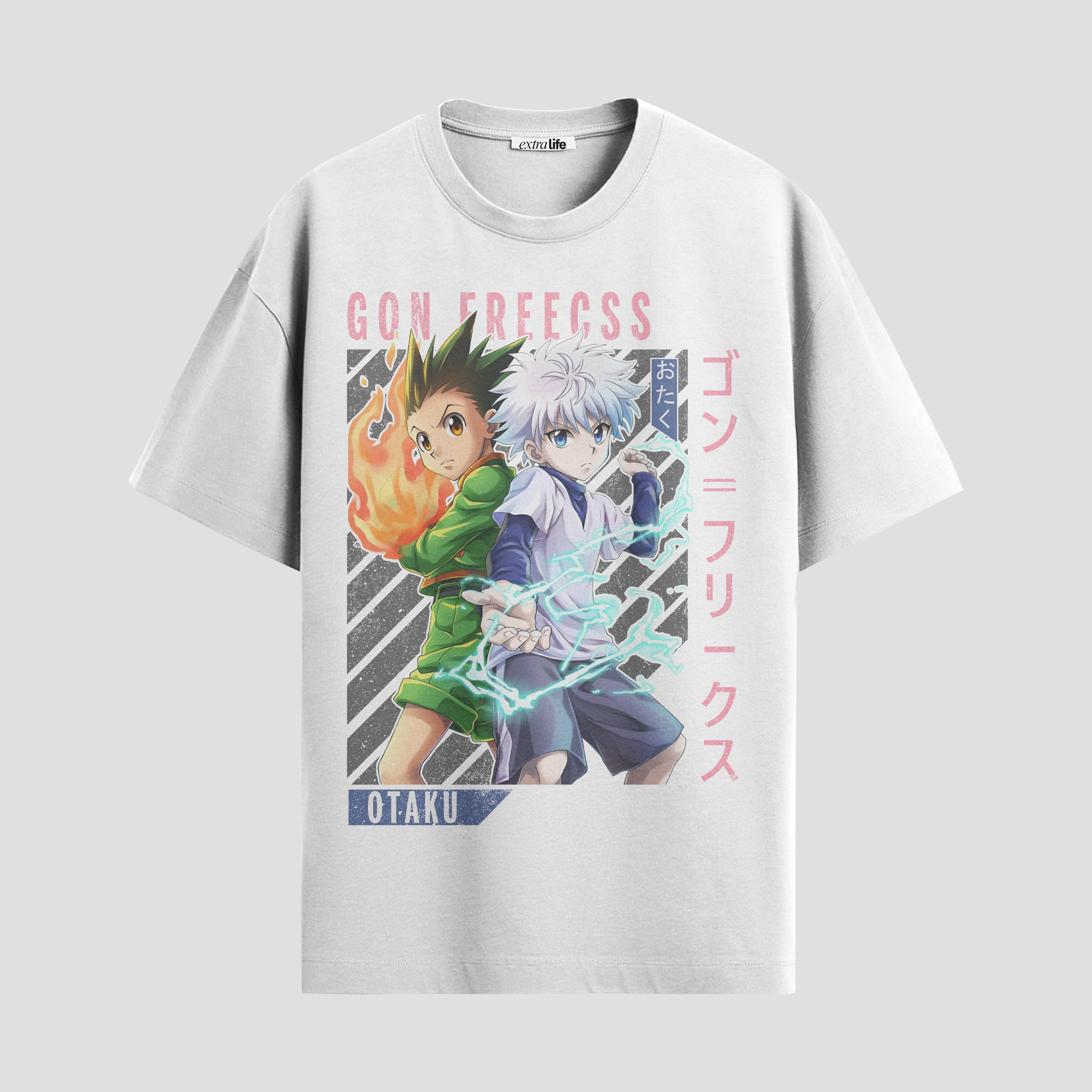 Playera urbana de anime y gaming ExtraLife MX, corte Standard Fit unisex ligero y transpirable en color Deep Black y Pure White, ropa de uso diario para gym y casual.
