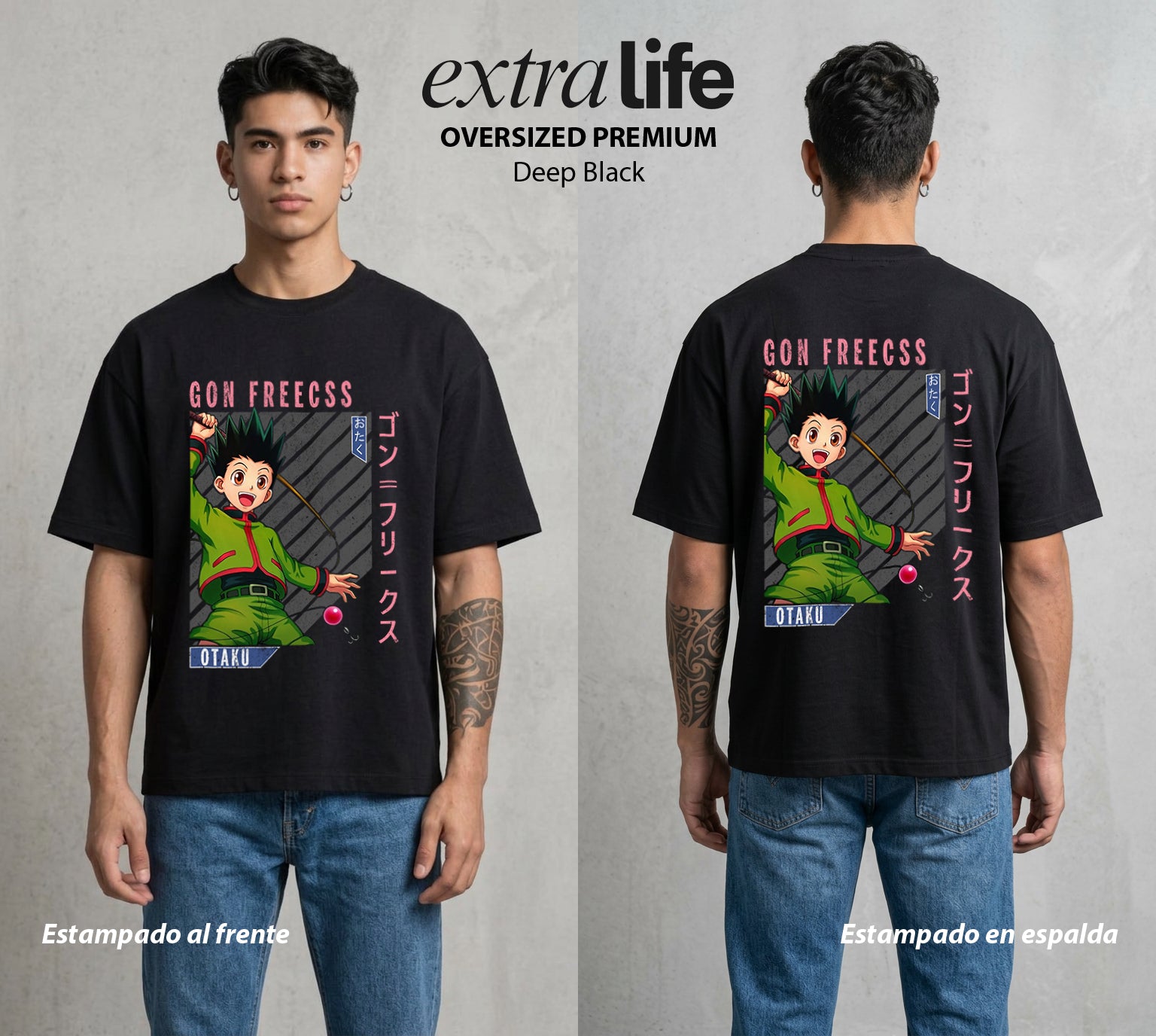 La Prueba del Cazador | La Naturaleza del Bien #01569 - Playera Oversized Premium | Deep Black - Foto en modelo