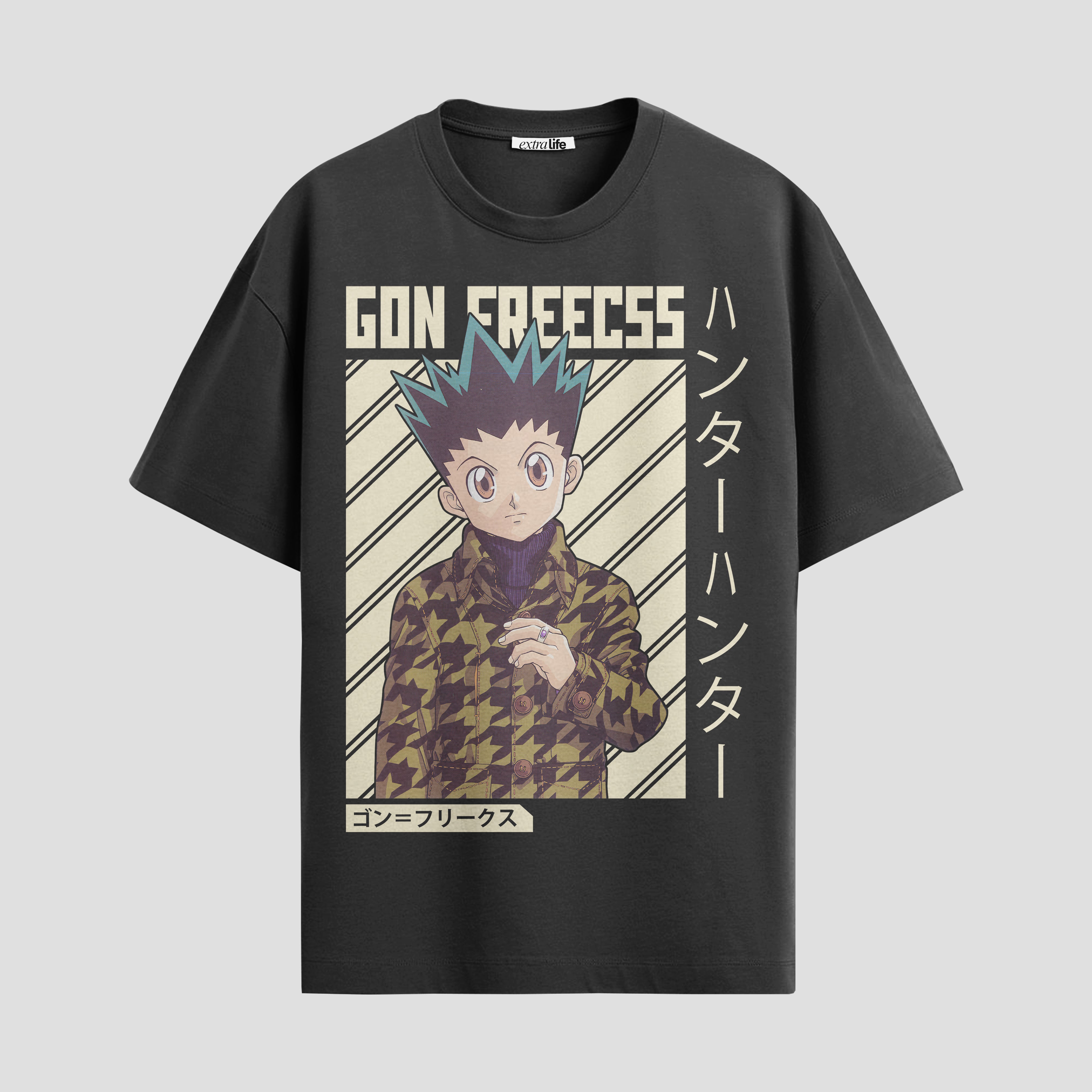 Playera urbana de anime y gaming ExtraLife MX, corte Standard Fit unisex ligero y transpirable en color Deep Black y Pure White, ropa de uso diario para gym y casual.