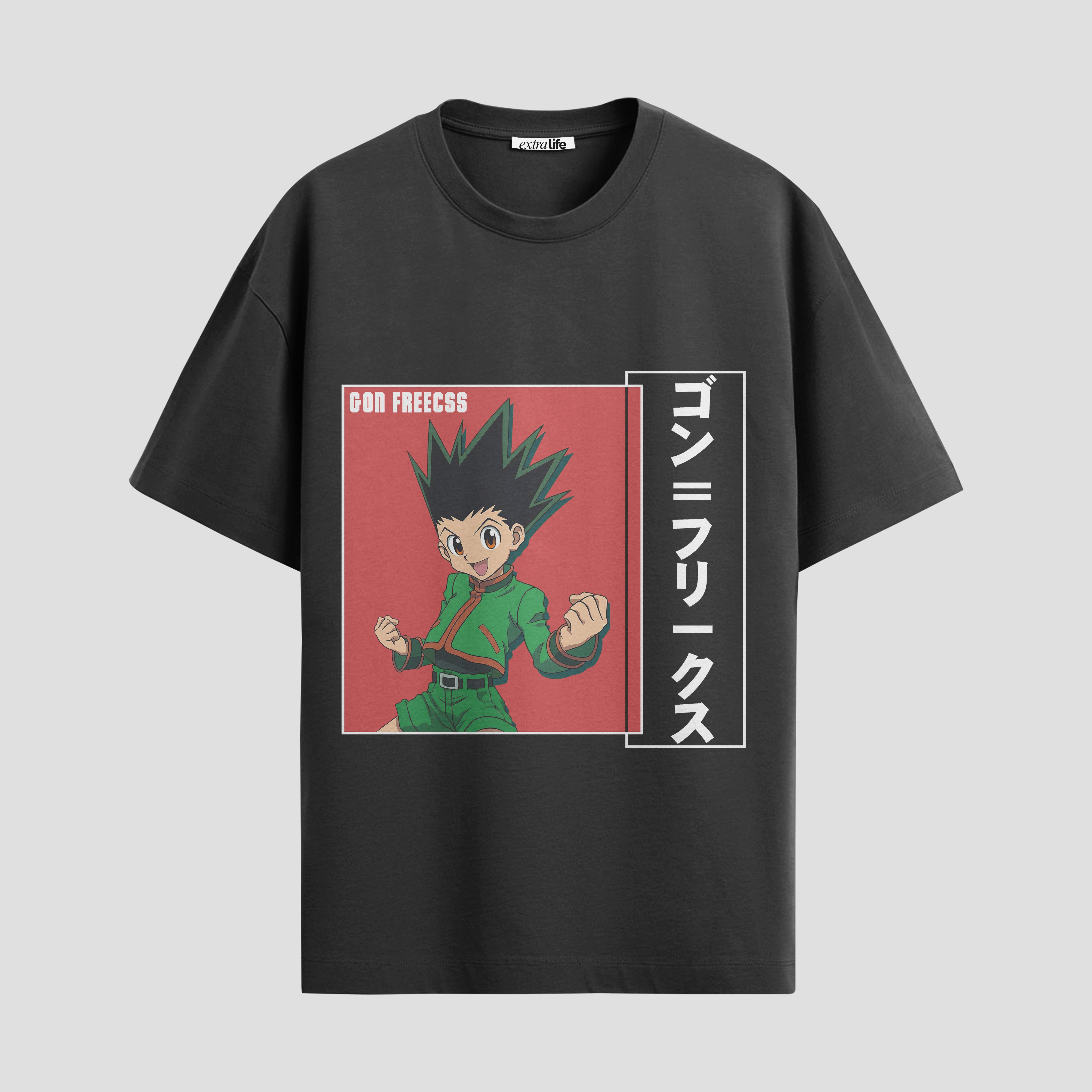 Playera urbana de anime y gaming ExtraLife MX, corte Standard Fit unisex ligero y transpirable en color Deep Black y Pure White, ropa de uso diario para gym y casual.