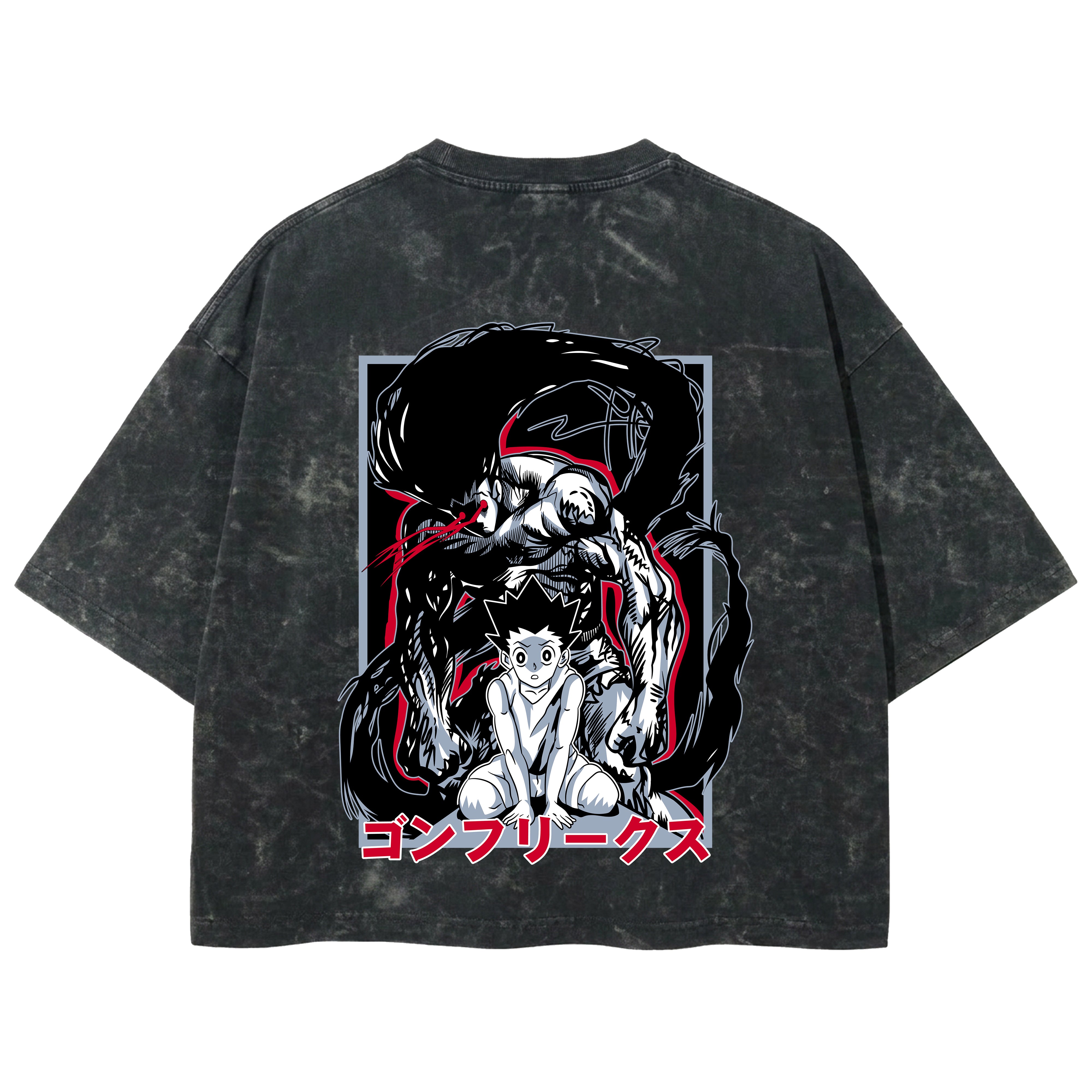 Playera streetwear premium de anime y gaming ExtraLife MX, corte boxy deluxe mineral wash heavyweight en color Acid Wash, moda urbana mexicana de culto.