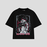 Playera streetwear premium de anime y gaming ExtraLife MX, corte boxy oversized drop shoulder heavyweight en color Deep Black y Off-White, moda urbana mexicana de culto.