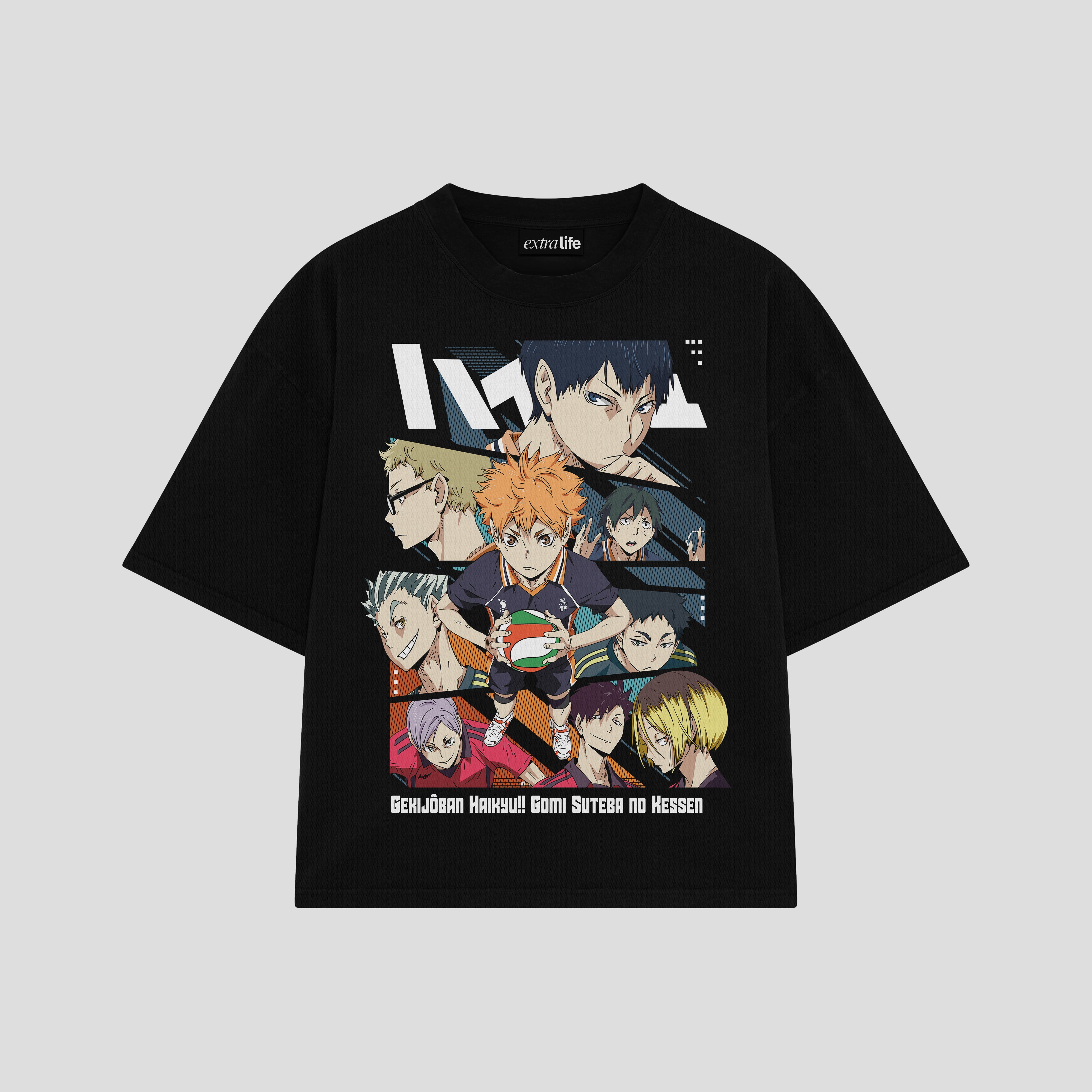 Playera streetwear premium de anime y gaming ExtraLife MX, corte boxy oversized drop shoulder heavyweight en color Deep Black y Off-White, moda urbana mexicana de culto.