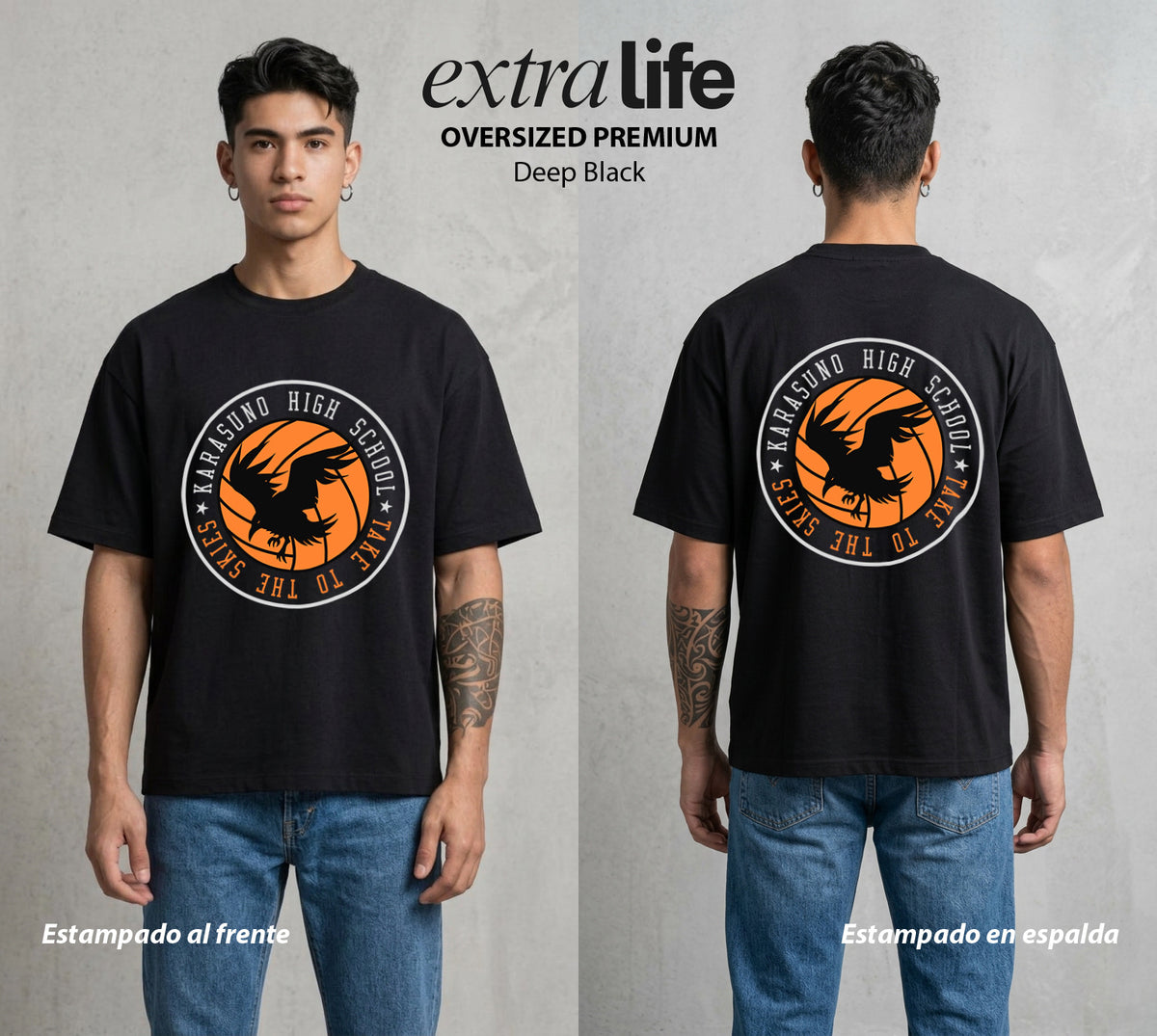 El Vuelo del Voleibol | Clase 1-A #01584 - Playera Oversized Premium | Deep Black - Foto en modelo