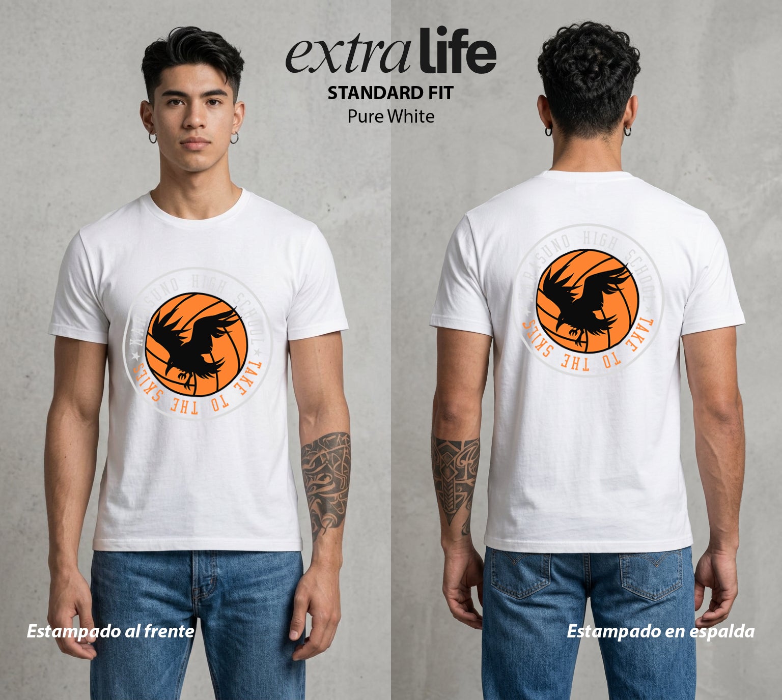 El Vuelo del Voleibol | Clase 1-A #01584 - Playera Standard Fit | Pure White - Foto en modelo