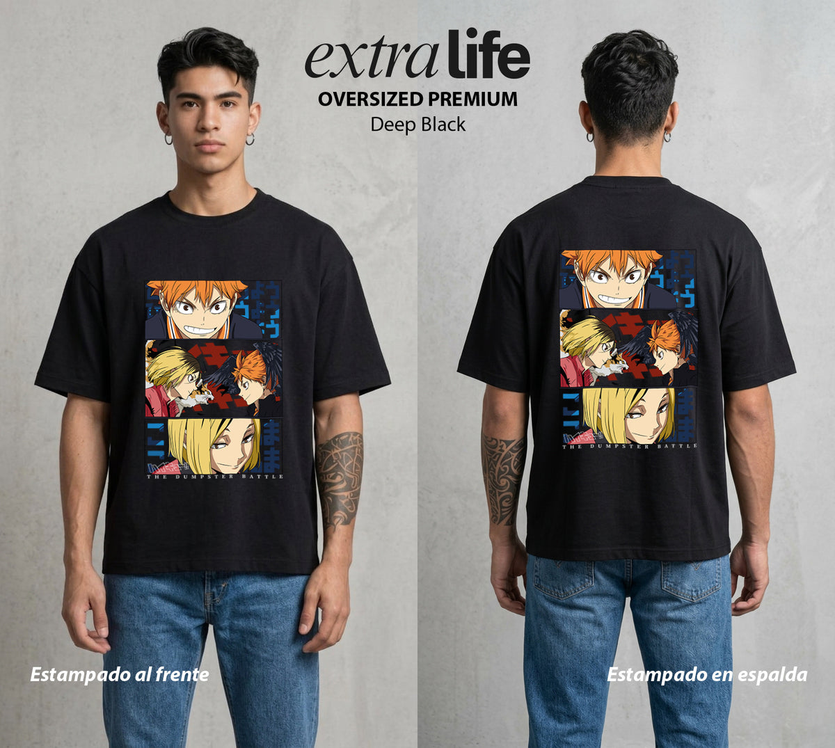 El Vuelo del Voleibol | Haikyu Dumpster Battle Batalla del Basurero #01585 - Playera Oversized Premium | Deep Black - Foto en modelo