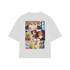 Playera streetwear premium de anime y gaming ExtraLife MX, corte boxy oversized drop shoulder heavyweight en color Deep Black y Off-White, moda urbana mexicana de culto.