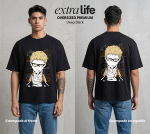 El Vuelo del Voleibol | Haikyu Kei #01586 - Playera Oversized Premium | Deep Black - Foto en modelo
