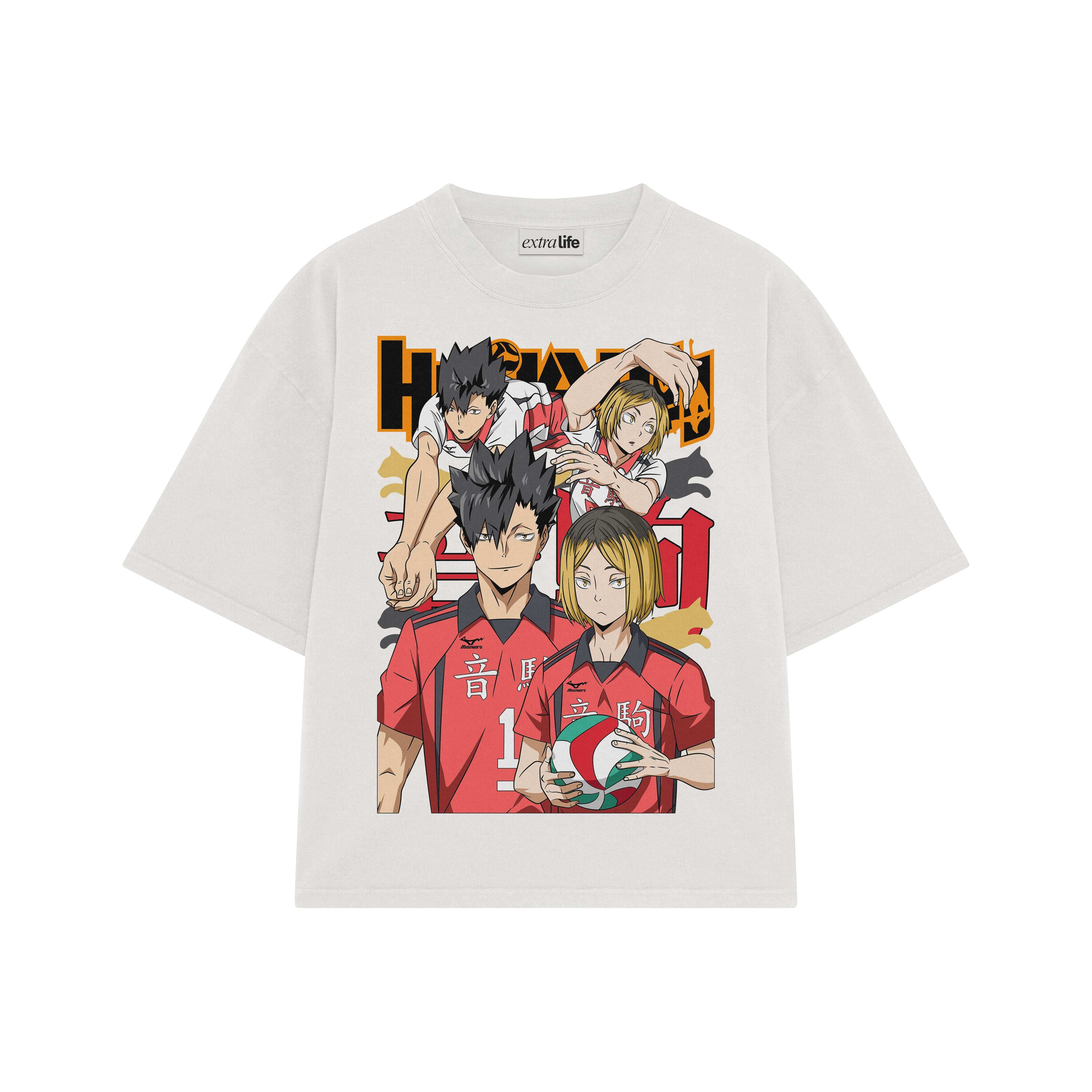 Playera streetwear premium de anime y gaming ExtraLife MX, corte boxy oversized drop shoulder heavyweight en color Deep Black y Off-White, moda urbana mexicana de culto.