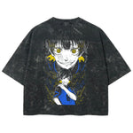 Playera streetwear premium de anime y gaming ExtraLife MX, corte boxy deluxe mineral wash heavyweight en color Acid Wash, moda urbana mexicana de culto.