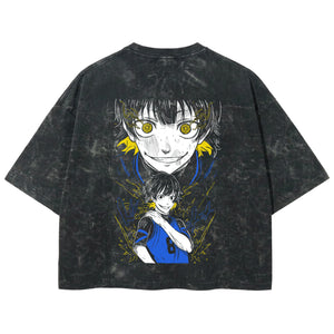Playera streetwear premium de anime y gaming ExtraLife MX, corte boxy deluxe mineral wash heavyweight en color Acid Wash, moda urbana mexicana de culto.