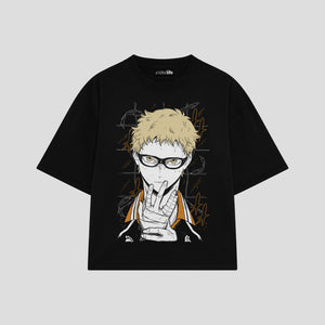 Playera streetwear premium de anime y gaming ExtraLife MX, corte boxy oversized drop shoulder heavyweight en color Deep Black y Off-White, moda urbana mexicana de culto.