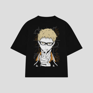 Playera streetwear premium de anime y gaming ExtraLife MX, corte boxy oversized drop shoulder heavyweight en color Deep Black y Off-White, moda urbana mexicana de culto.