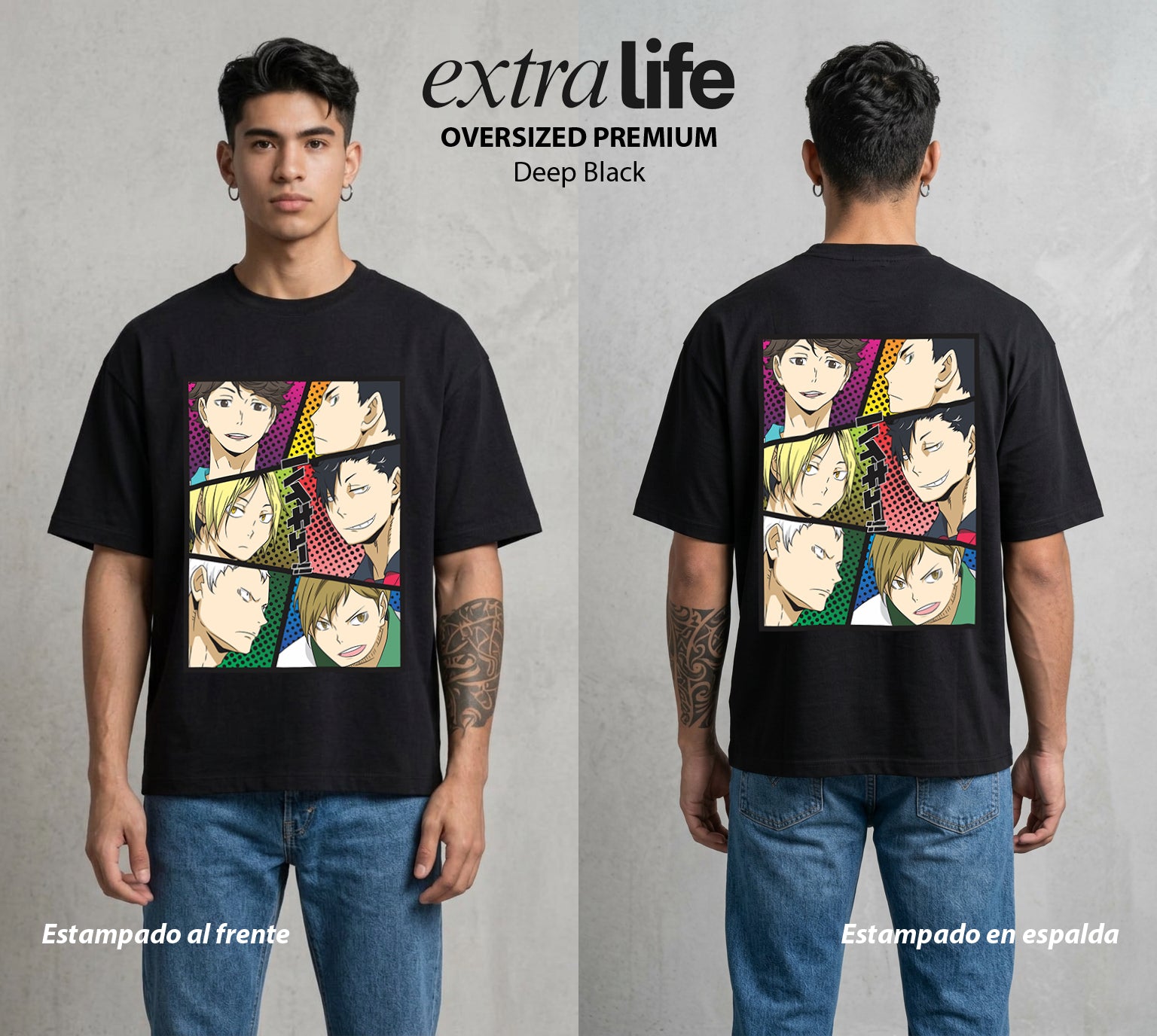 El Vuelo del Voleibol | Los Rostros del Universo #01597 - Playera Oversized Premium | Deep Black - Foto en modelo