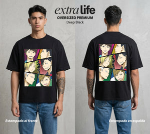 El Vuelo del Voleibol | Los Rostros del Universo #01597 - Playera Oversized Premium | Deep Black - Foto en modelo