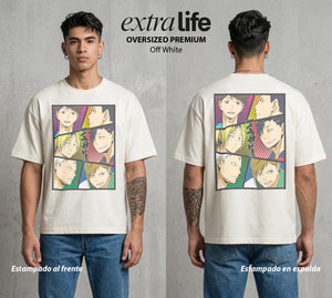 El Vuelo del Voleibol | Los Rostros del Universo #01597 - Playera Oversized Premium | Off White - Foto en modelo