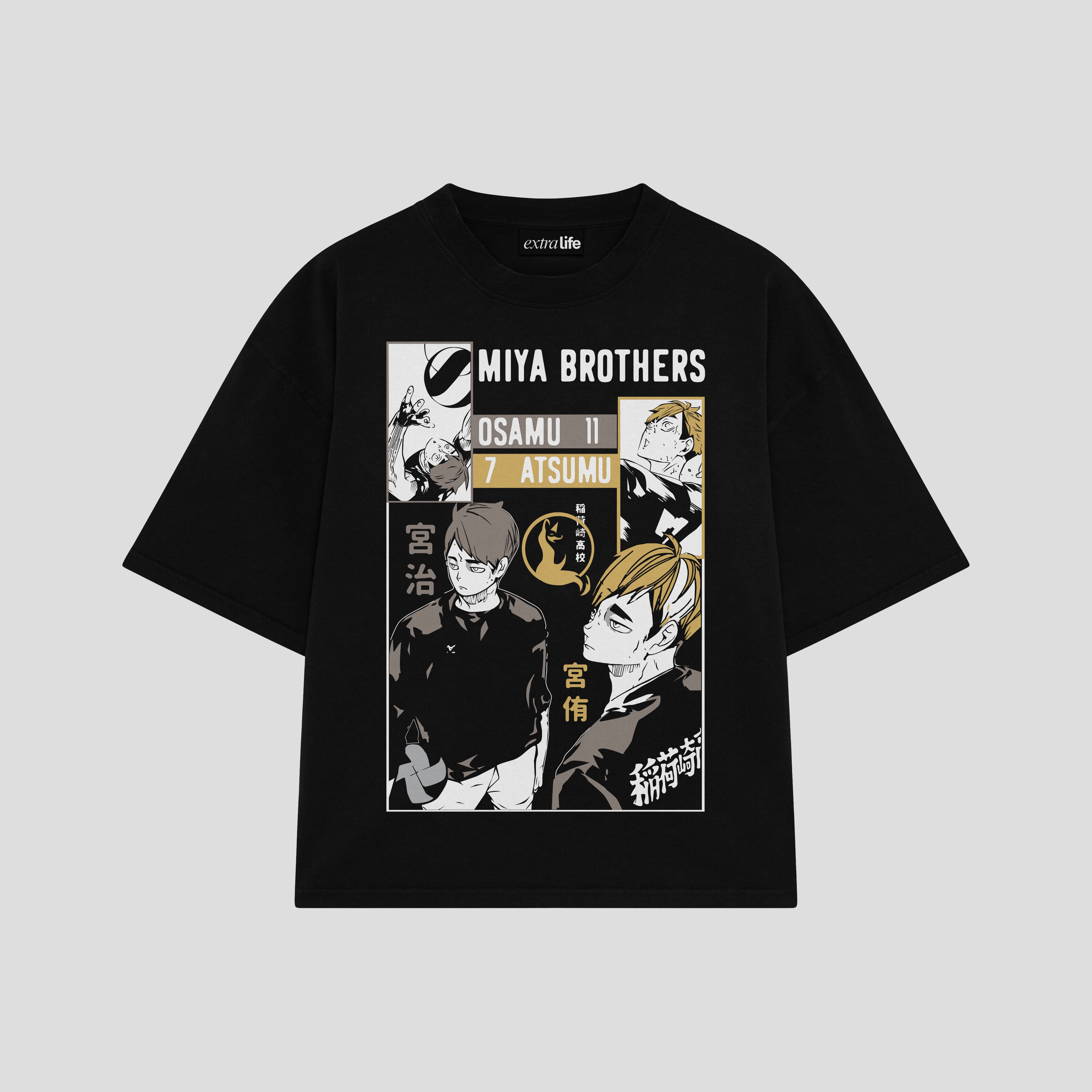 Playera streetwear premium de anime y gaming ExtraLife MX, corte boxy oversized drop shoulder heavyweight en color Deep Black y Off-White, moda urbana mexicana de culto.