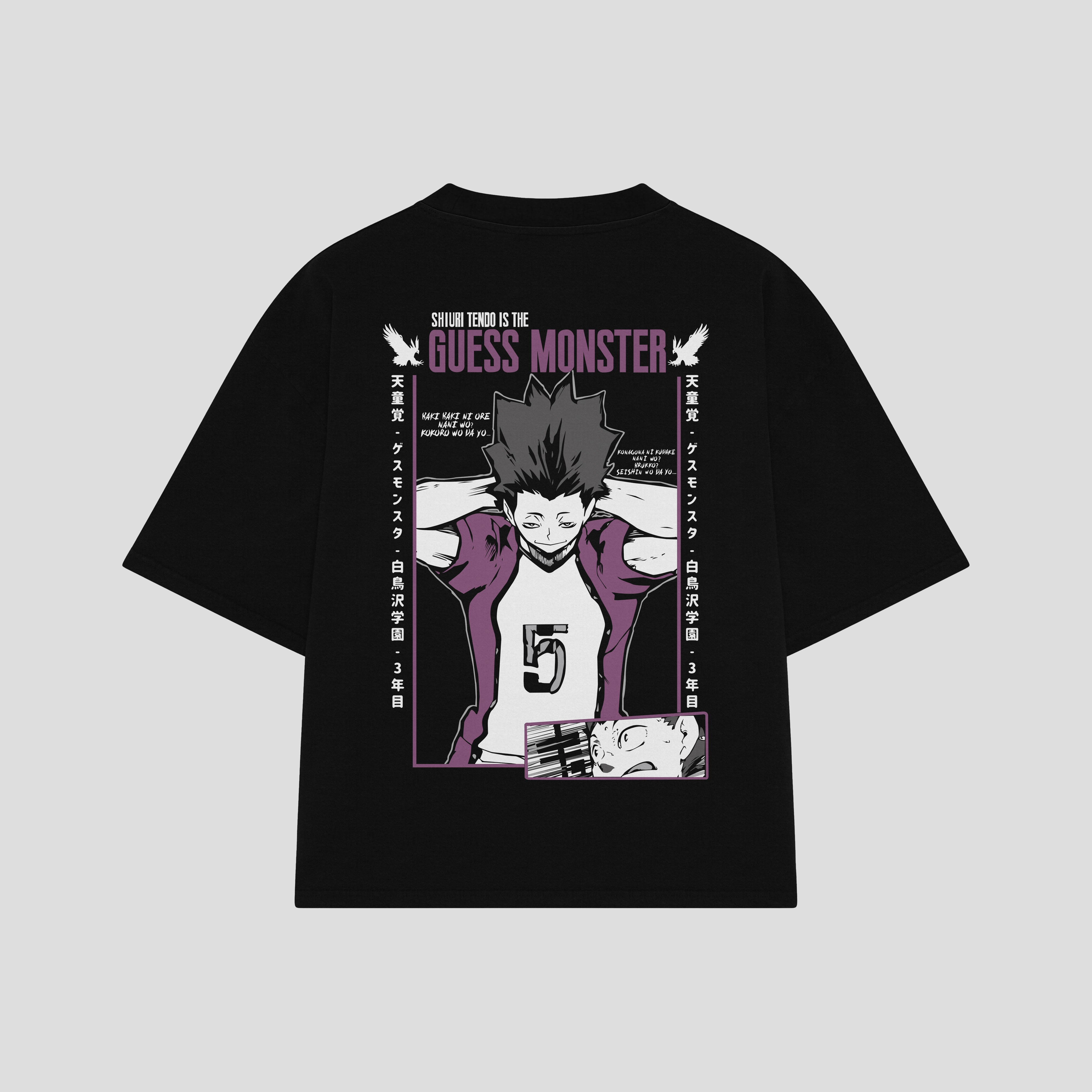 Playera streetwear premium de anime y gaming ExtraLife MX, corte boxy oversized drop shoulder heavyweight en color Deep Black y Off-White, moda urbana mexicana de culto.
