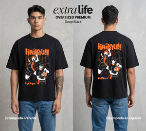 El Vuelo del Voleibol | El Rey del Fondo de la Cancha #01606 - Playera Oversized Premium | Deep Black - Foto en modelo