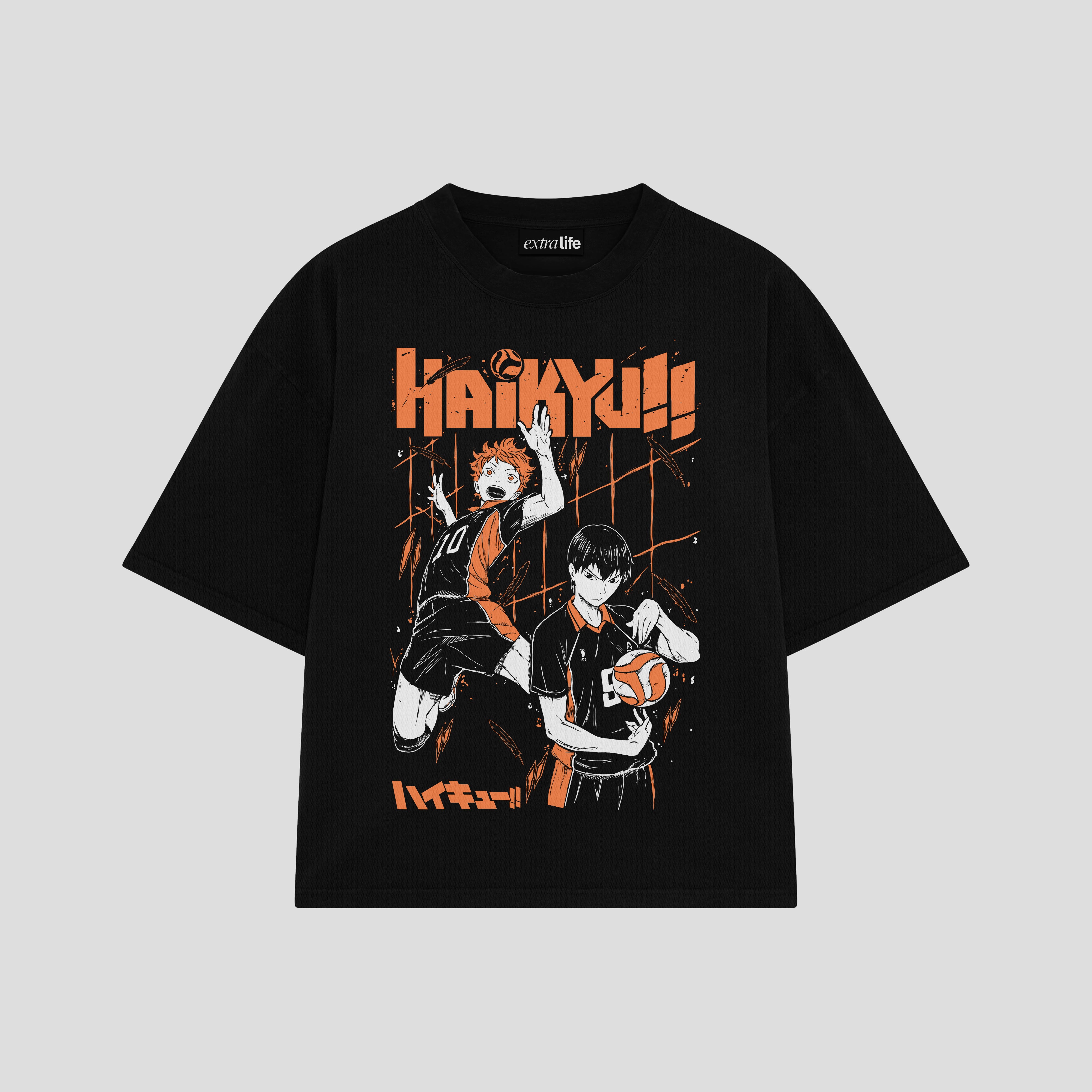 Playera streetwear premium de anime y gaming ExtraLife MX, corte boxy oversized drop shoulder heavyweight en color Deep Black y Off-White, moda urbana mexicana de culto.