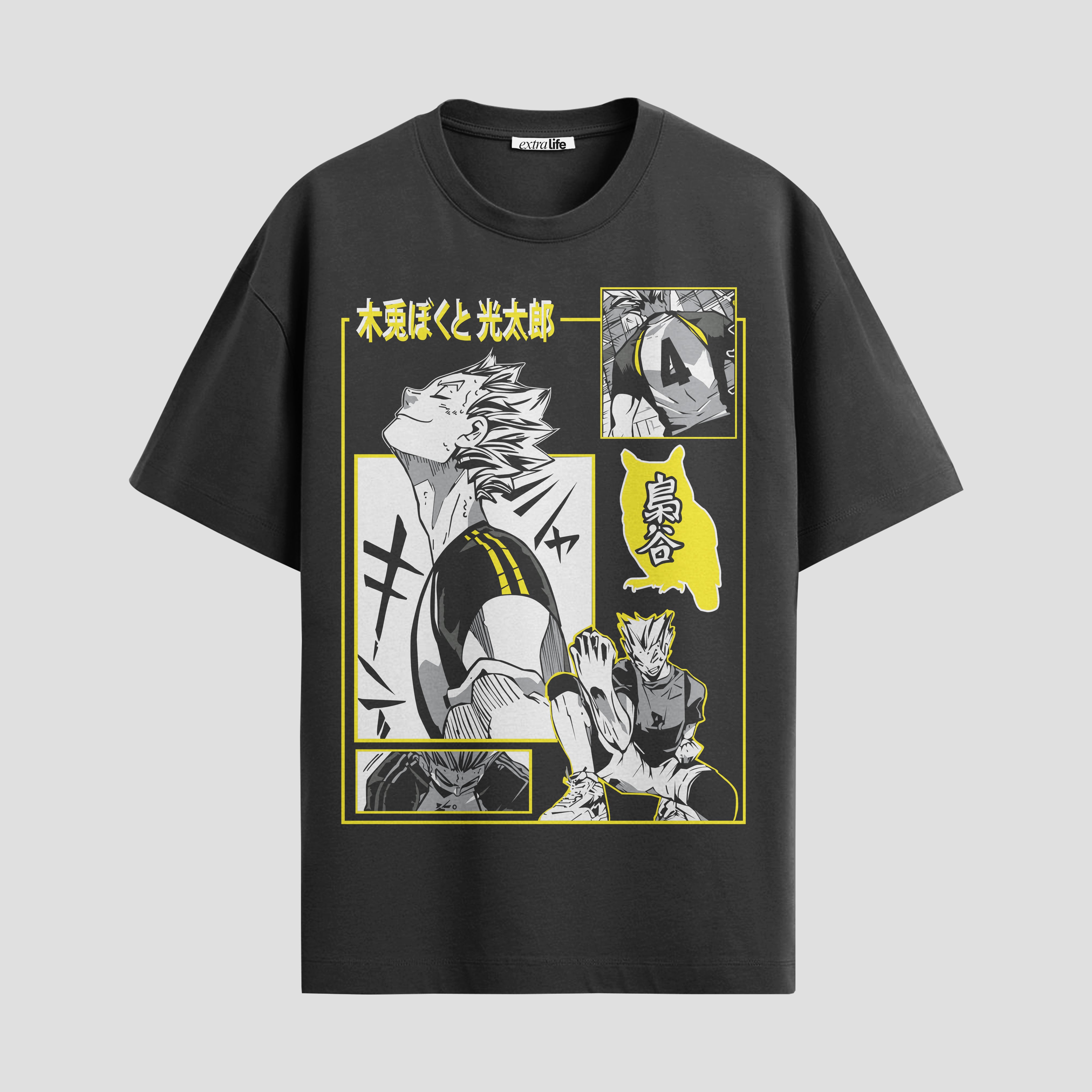 Playera urbana de anime y gaming ExtraLife MX, corte Standard Fit unisex ligero y transpirable en color Deep Black y Pure White, ropa de uso diario para gym y casual.
