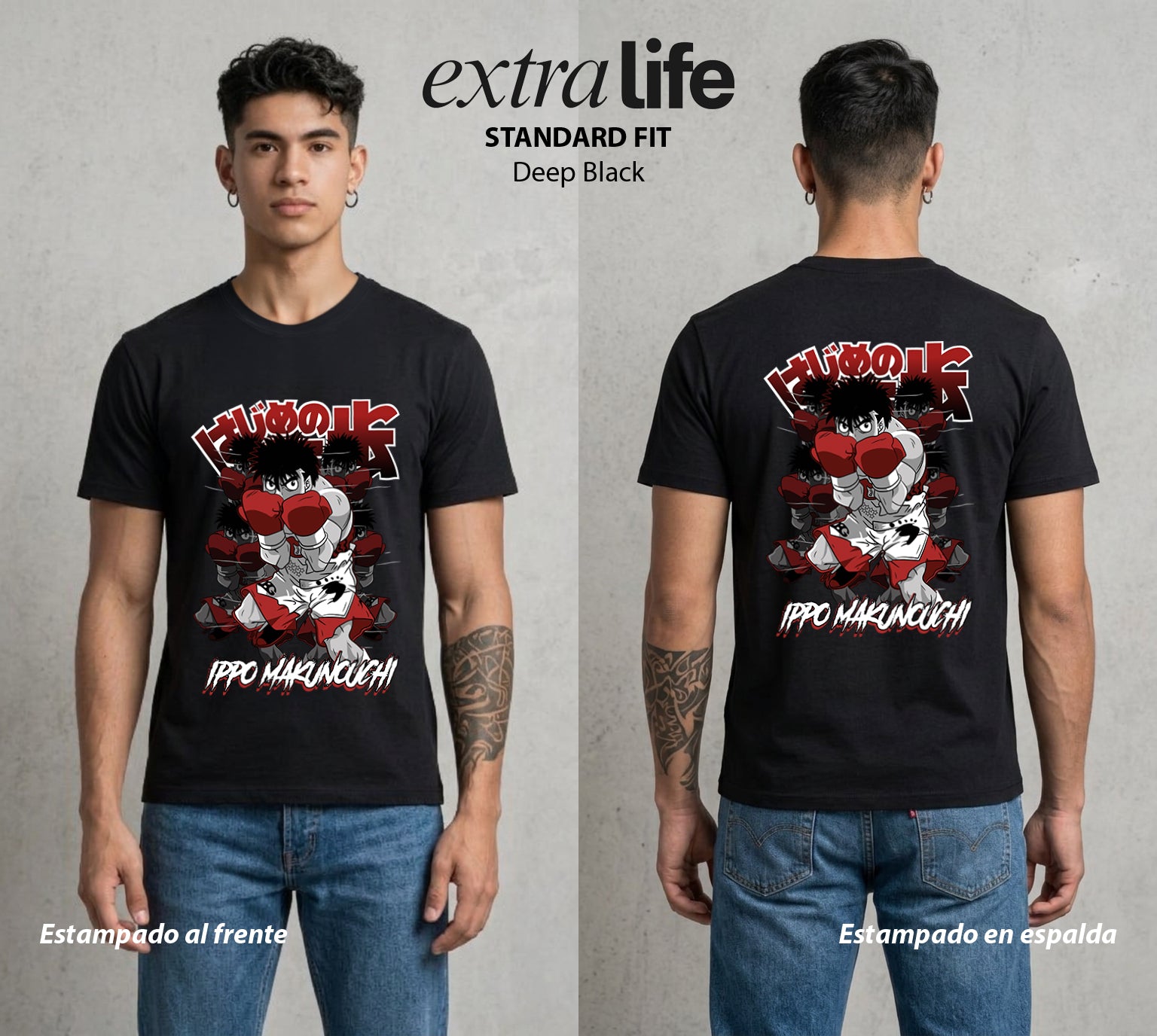 El Ring del Campeon | El Derechazo del Novato #01611 - Playera Standard Fit | Deep Black - Foto en modelo