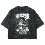 Playera streetwear premium de anime y gaming ExtraLife MX, corte boxy deluxe mineral wash heavyweight en color Acid Wash, moda urbana mexicana de culto.