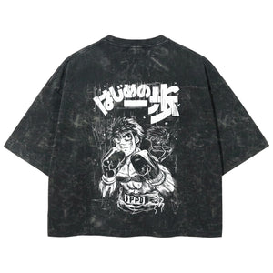 Playera streetwear premium de anime y gaming ExtraLife MX, corte boxy deluxe mineral wash heavyweight en color Acid Wash, moda urbana mexicana de culto.