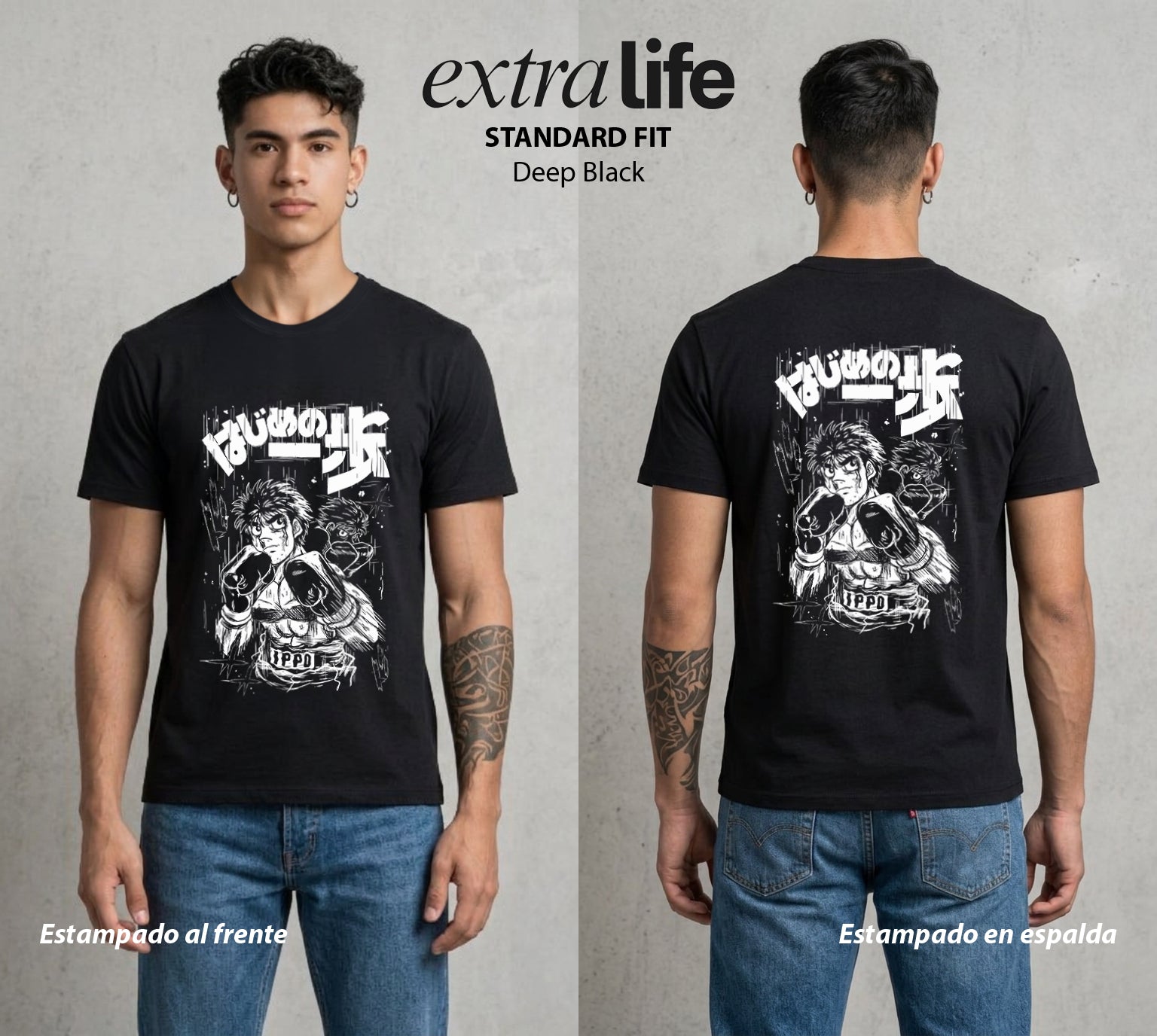 El Ring del Campeon | El Derechazo del Novato #01615 - Playera Standard Fit | Deep Black - Foto en modelo