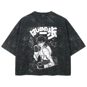 Playera streetwear premium de anime y gaming ExtraLife MX, corte boxy deluxe mineral wash heavyweight en color Acid Wash, moda urbana mexicana de culto.