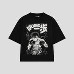 Playera streetwear premium de anime y gaming ExtraLife MX, corte boxy oversized drop shoulder heavyweight en color Deep Black y Off-White, moda urbana mexicana de culto.