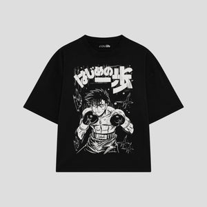 Playera streetwear premium de anime y gaming ExtraLife MX, corte boxy oversized drop shoulder heavyweight en color Deep Black y Off-White, moda urbana mexicana de culto.