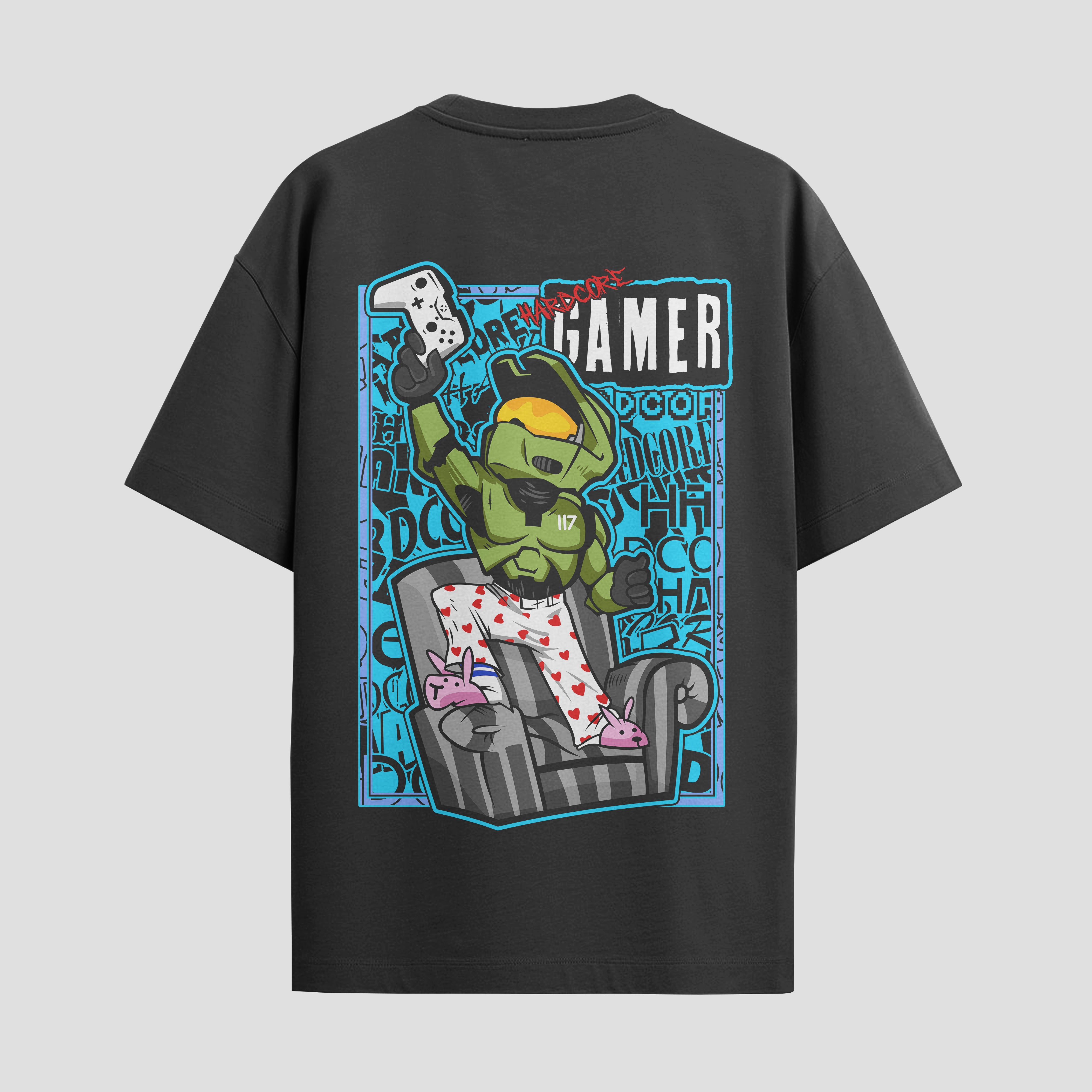 Playera urbana de anime y gaming ExtraLife MX, corte Standard Fit unisex ligero y transpirable en color Deep Black y Pure White, ropa de uso diario para gym y casual.