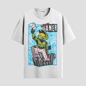 Playera urbana de anime y gaming ExtraLife MX, corte Standard Fit unisex ligero y transpirable en color Deep Black y Pure White, ropa de uso diario para gym y casual.