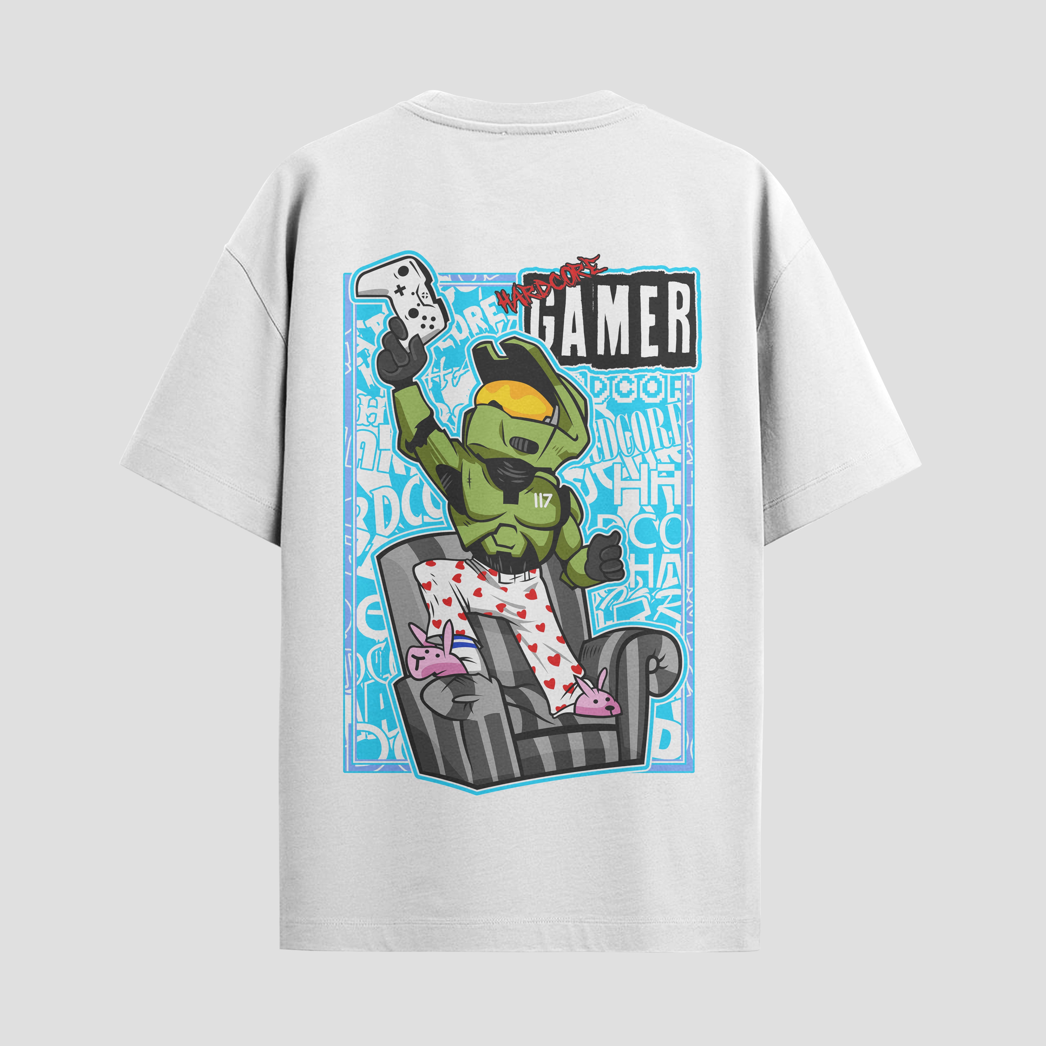 Playera urbana de anime y gaming ExtraLife MX, corte Standard Fit unisex ligero y transpirable en color Deep Black y Pure White, ropa de uso diario para gym y casual.
