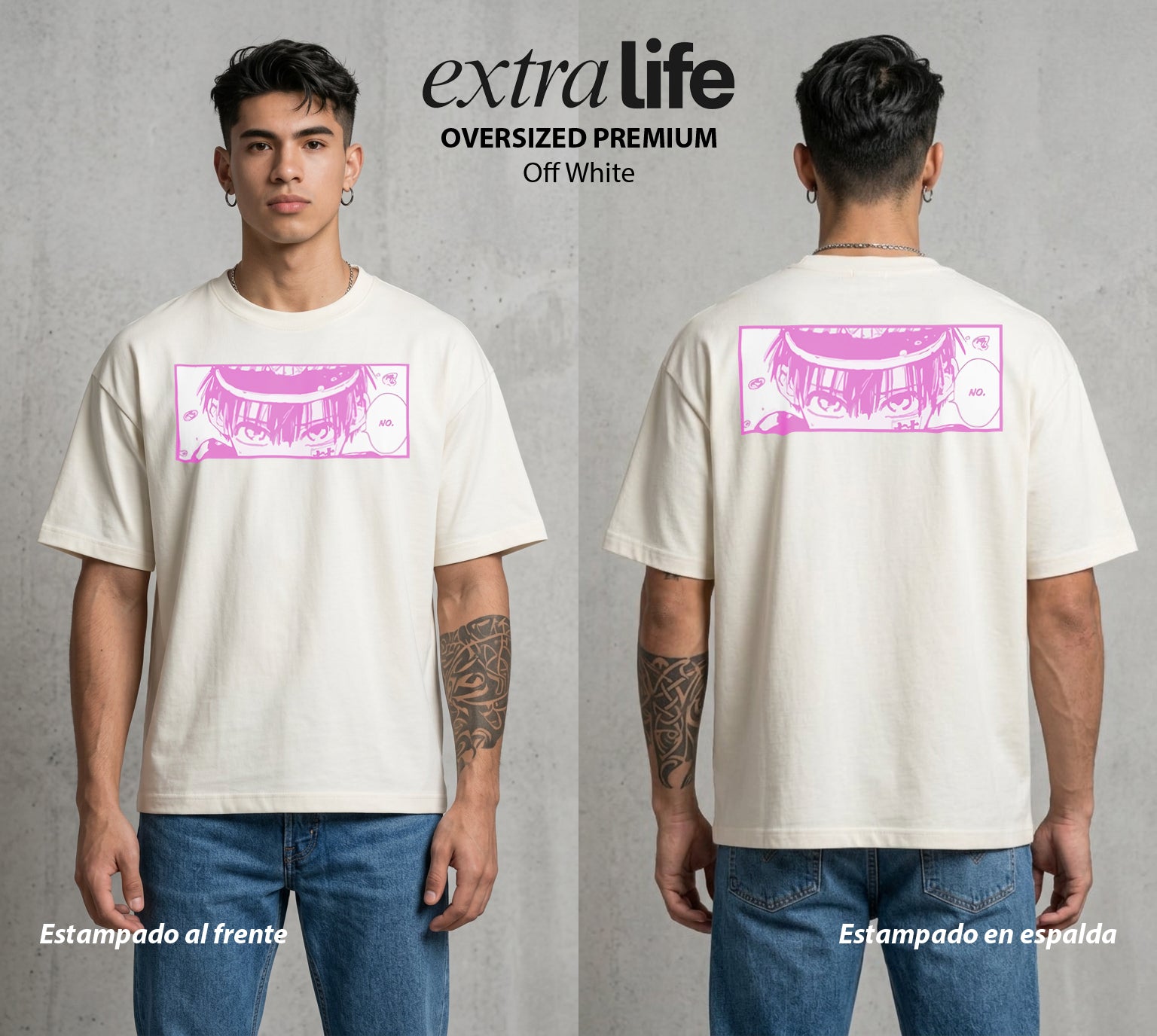 El Fantasma del Bano | Hanako Hanako Kun #01622 - Playera Oversized Premium | Off White - Foto en modelo