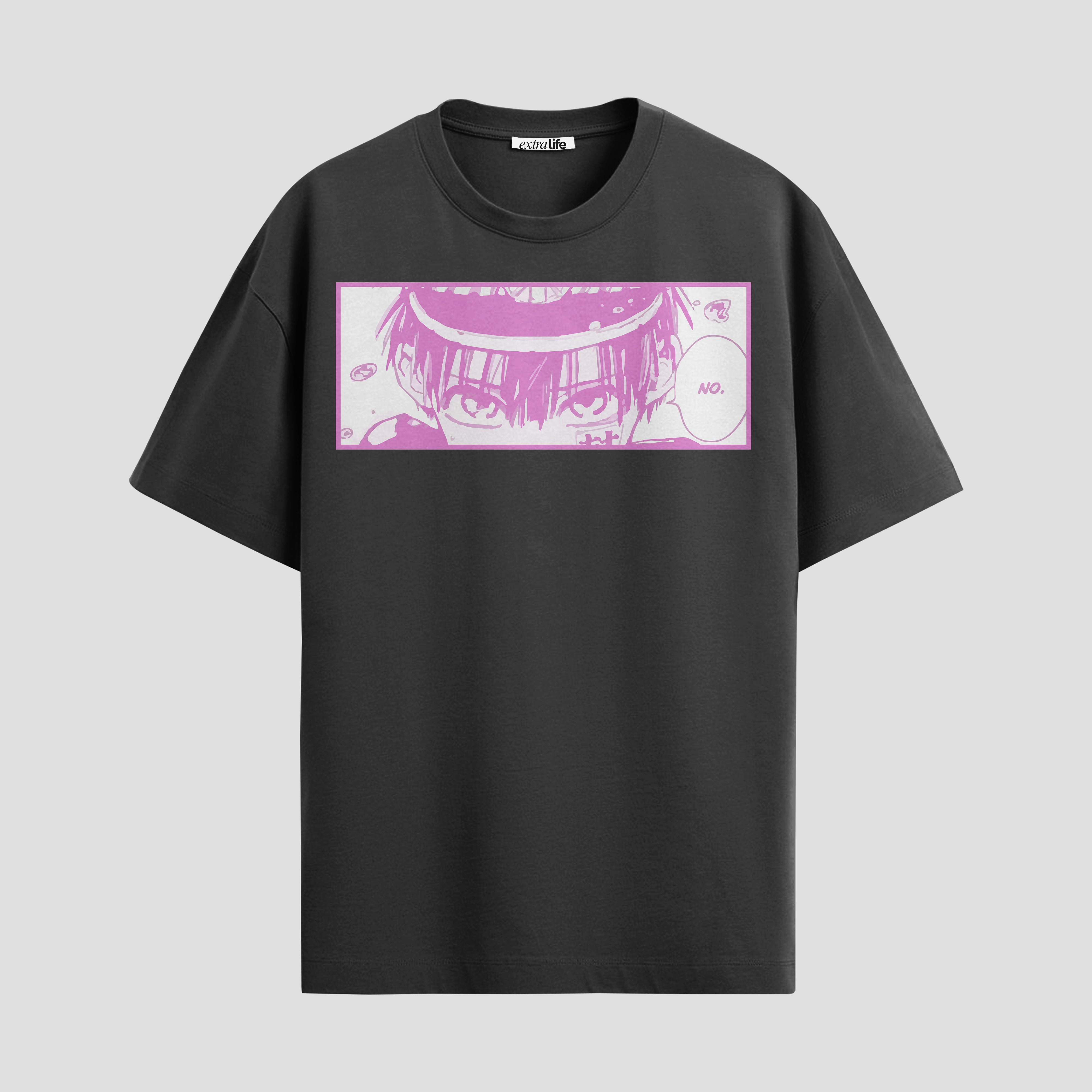 Playera urbana de anime y gaming ExtraLife MX, corte Standard Fit unisex ligero y transpirable en color Deep Black y Pure White, ropa de uso diario para gym y casual.