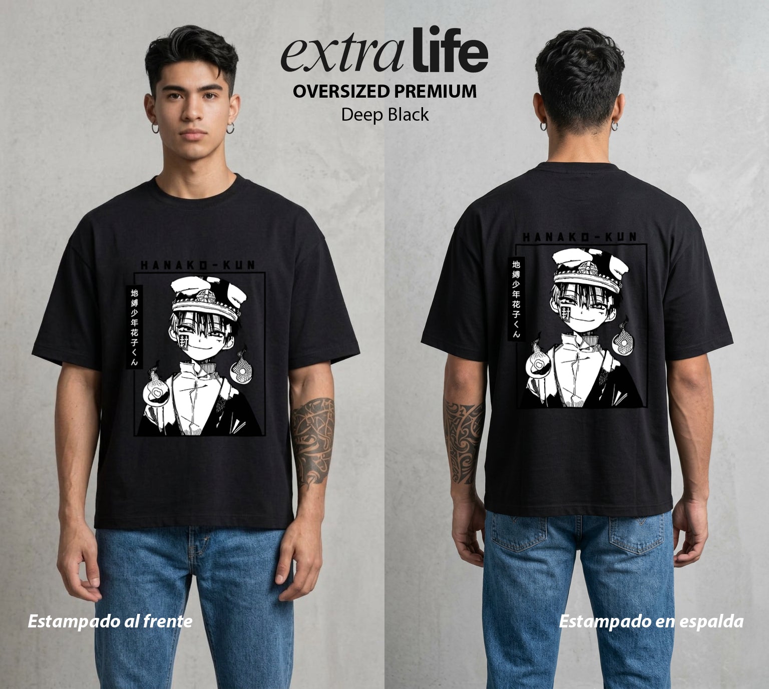 El Fantasma del Bano | Hanako Kun #01625 - Playera Oversized Premium | Deep Black - Foto en modelo