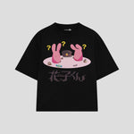 Playera streetwear premium de anime y gaming ExtraLife MX, corte boxy oversized drop shoulder heavyweight en color Deep Black y Off-White, moda urbana mexicana de culto.