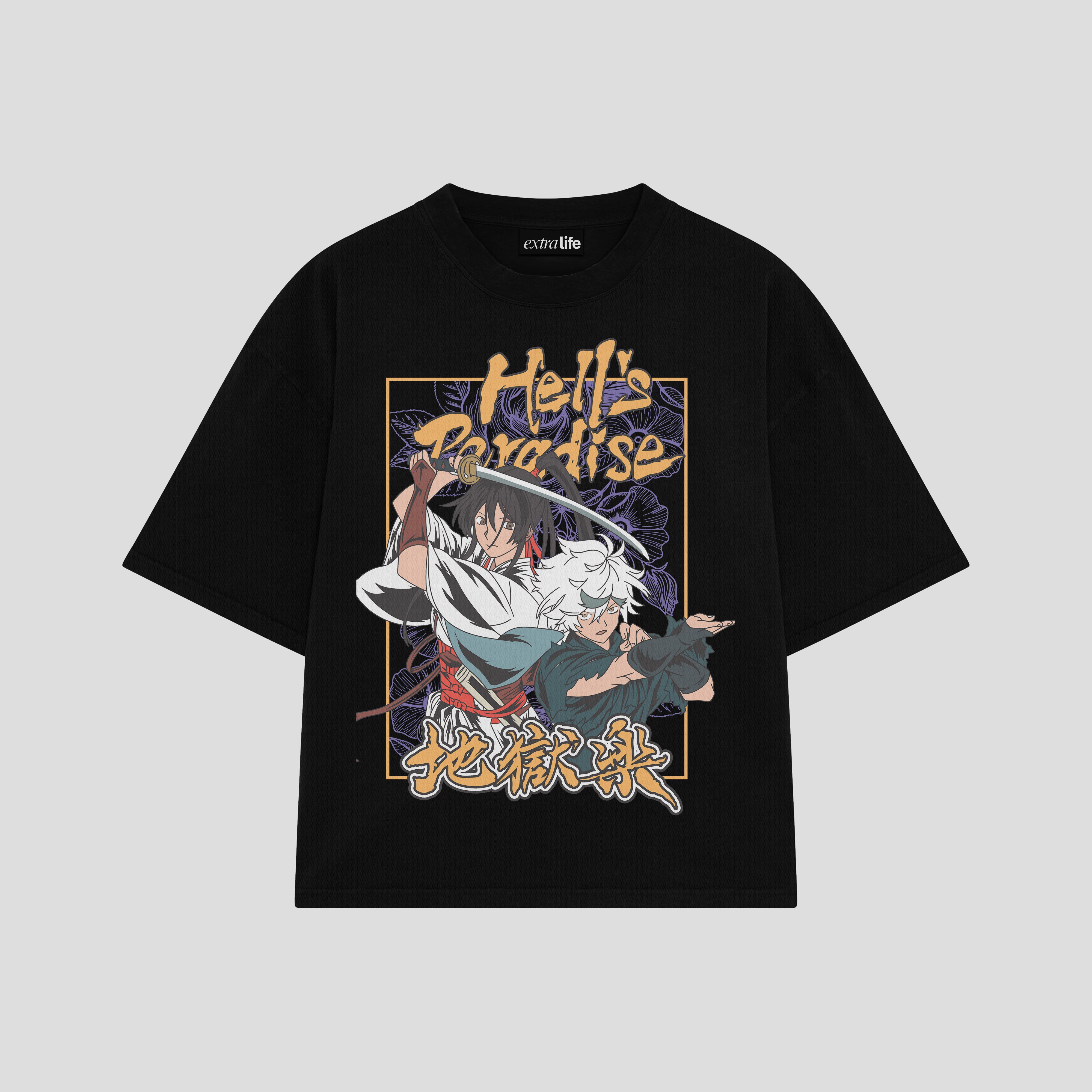 Playera streetwear premium de anime y gaming ExtraLife MX, corte boxy oversized drop shoulder heavyweight en color Deep Black y Off-White, moda urbana mexicana de culto.