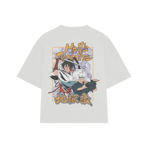Playera streetwear premium de anime y gaming ExtraLife MX, corte boxy oversized drop shoulder heavyweight en color Deep Black y Off-White, moda urbana mexicana de culto.