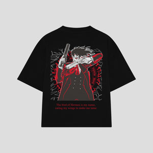 Playera streetwear premium de anime y gaming ExtraLife MX, corte boxy oversized drop shoulder heavyweight en color Deep Black y Off-White, moda urbana mexicana de culto.