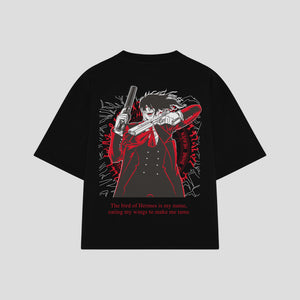 Playera streetwear premium de anime y gaming ExtraLife MX, corte oversized drop shoulder ligero y fresco en color Deep Black y Off-White, moda urbana mexicana de culto.